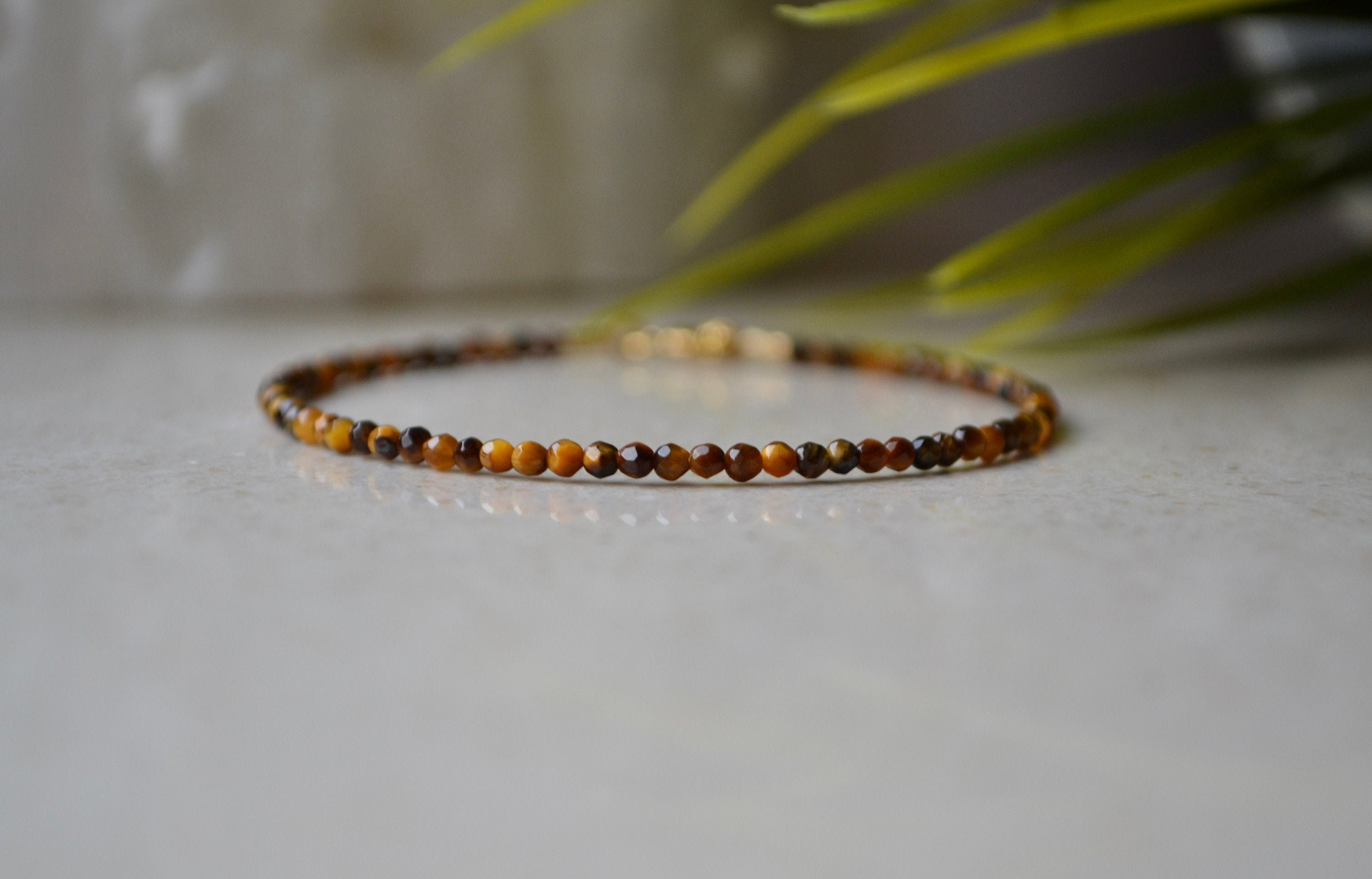 Tiger Eye Bracelet - Bracelet Femme, Genuine Tiger Eye Stone Jewelry, Leo Birthstone Jewelry, Tiny And Delicate Bracelet, Evil Eye Bracelet