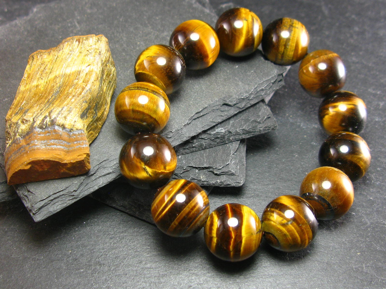 Tiger Eye Genuine Bracelet ~ 7 Inches ~ 16mm Round Beads