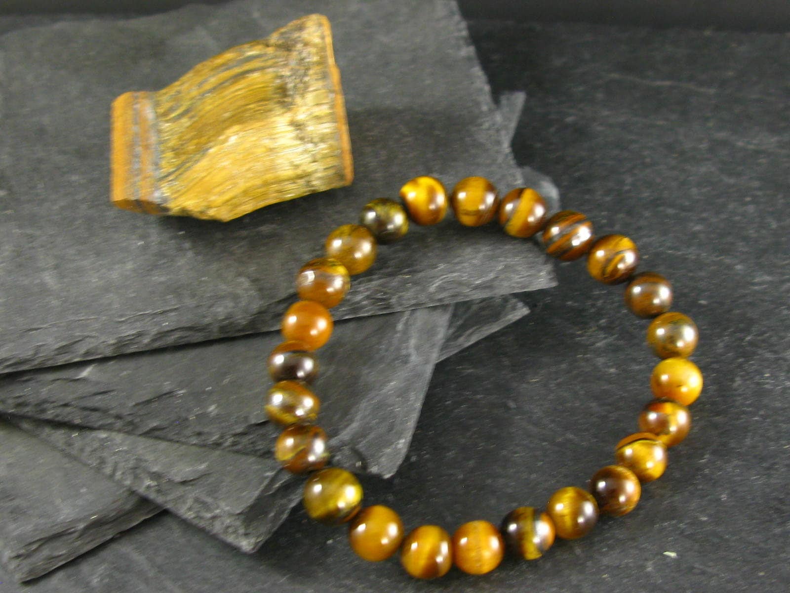 Tiger Eye Genuine Bracelet ~ 7 Inches  ~ 8mm Round Beads