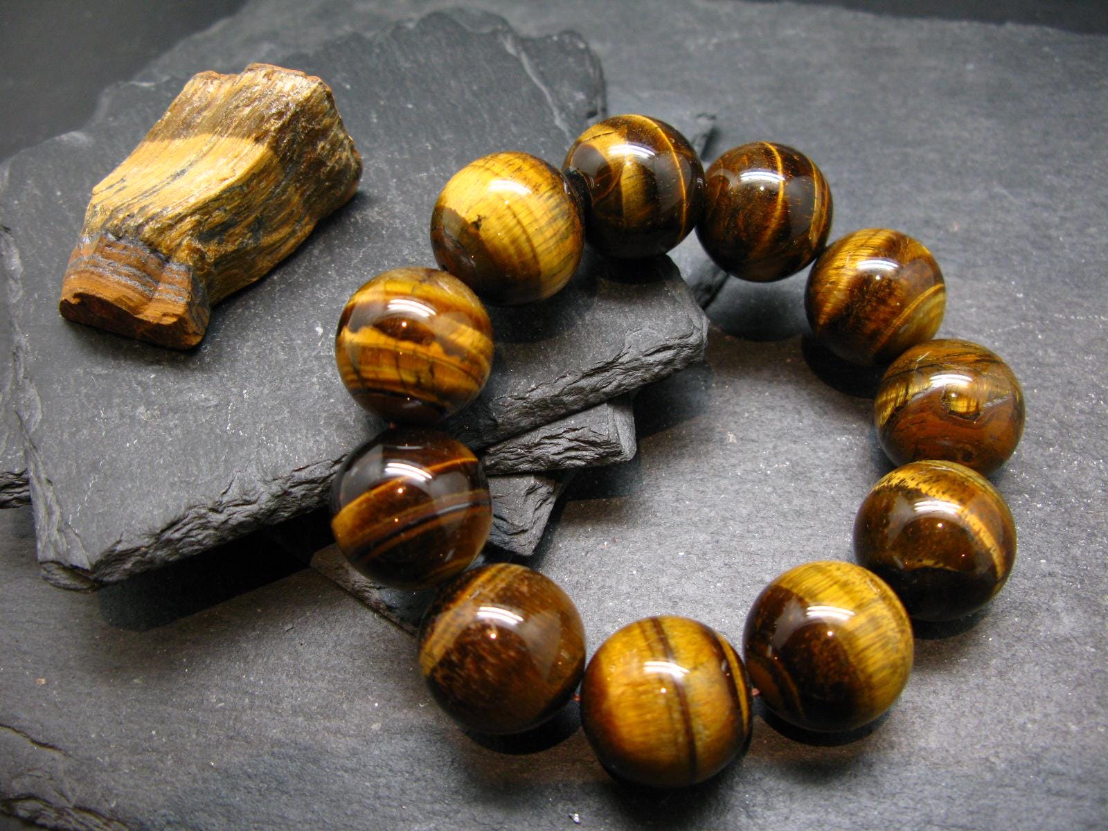 Tiger Eye Genuine Bracelet ~ 7.5 Inches ~ 20mm Round Beads
