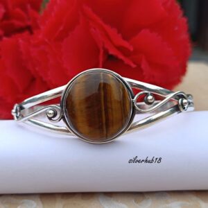 Handmade Tiger's Eye 925 Sterling Silver Cuff Bangle