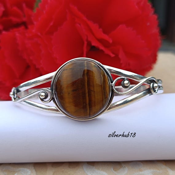 Handmade Tiger's Eye 925 Sterling Silver Cuff Bangle
