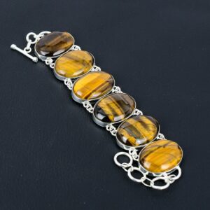 Handmade Tiger's Eye Bracelet: 925 Sterling Silver Adjustable Chain Handmade Tiger's Eye Bracelet: 925 Sterling Silver Adjustable Chain