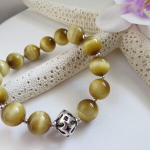 Honey Tiger Eye Gemstone Bracelet, Sterling Silver Accents