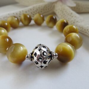 Honey Tiger Eye Sterling Silver Bracelet, Gemstone Stacking Jewelry