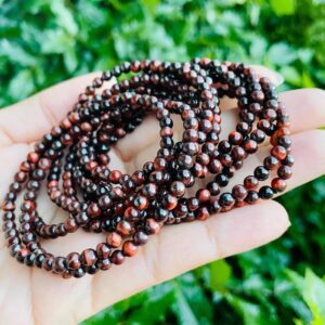 Mini Red Tiger's Eye Crystal Bracelet: Gemstone Beaded Bracelet (5-7.5" wrist)