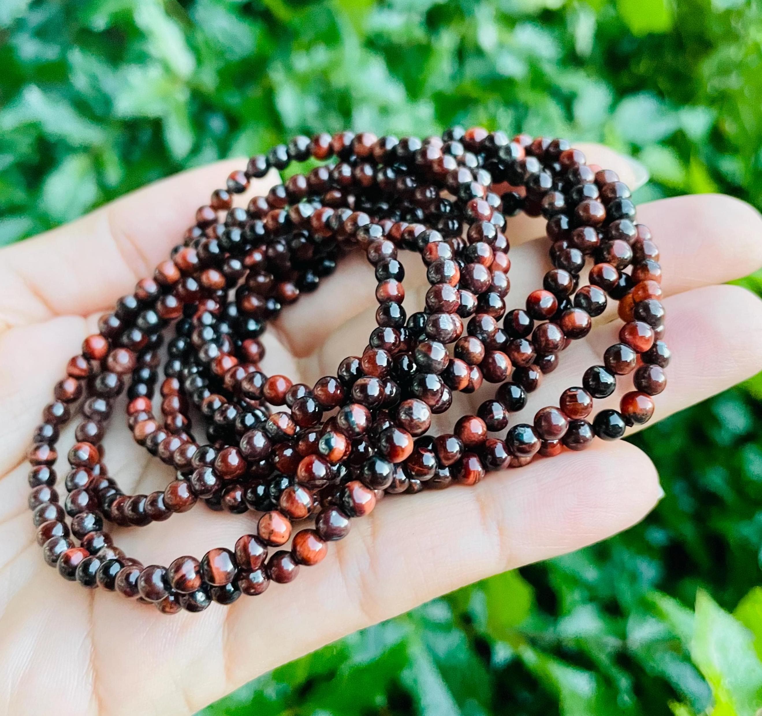 Mini Red Tiger's Eye Crystal Bracelet: Gemstone Beaded Bracelet (5-7.5" Wrist)
