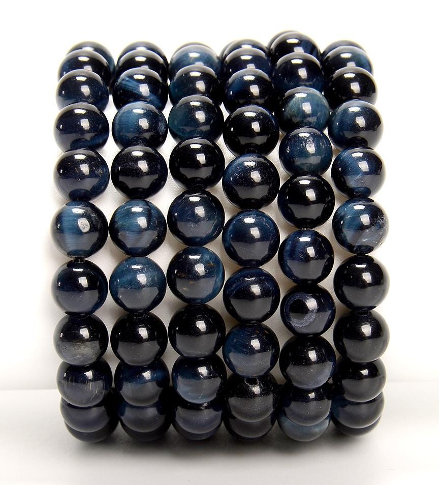 Natural Blue Tiger Eye Gemstone Round Bracelet 8mm 10mm 7.5 Inch Strand (s42)