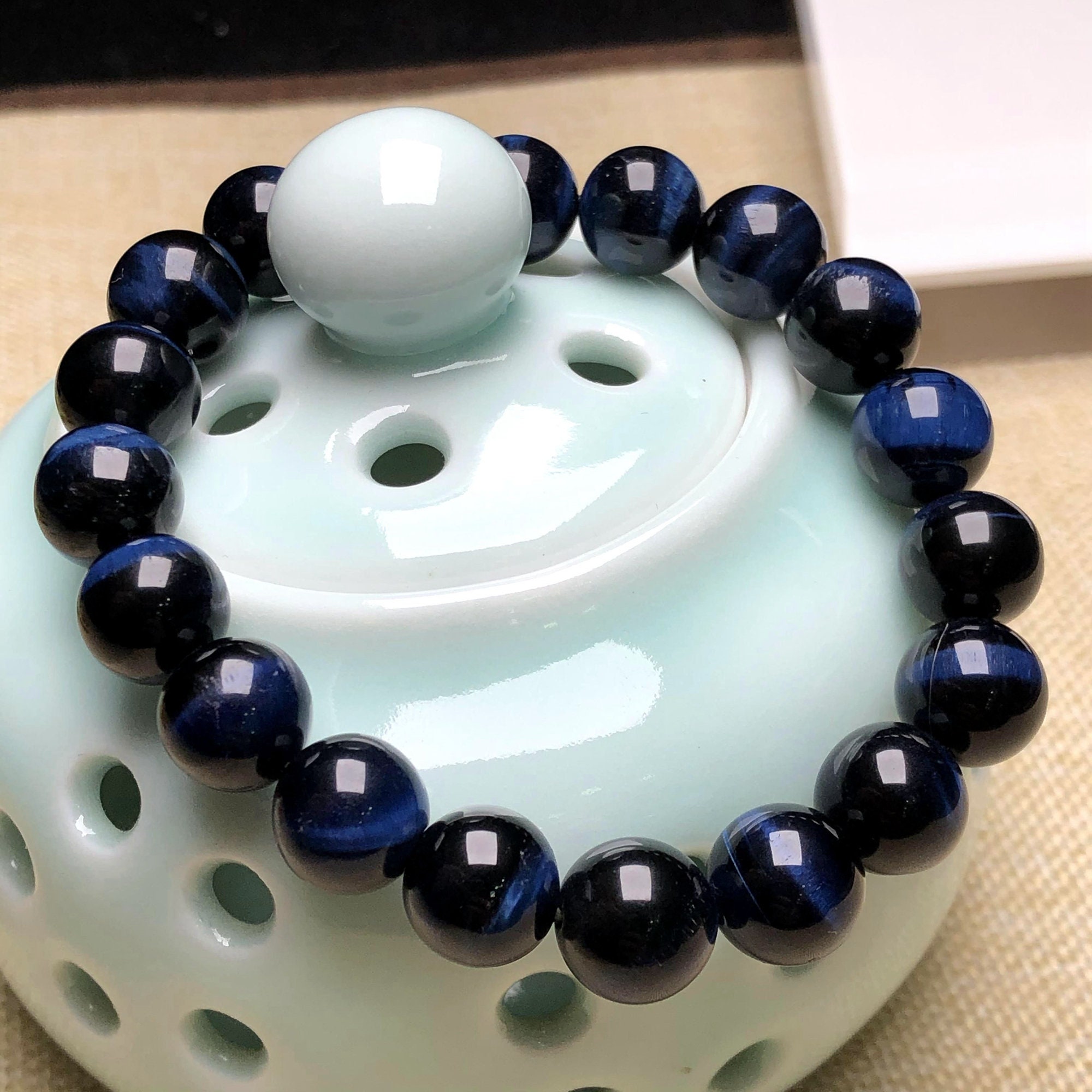 Natural Blue Tiger's Eye Bracelet,charming Round Beads,cat's Eye,solid Crystal Bracelet,top Quality,boutique Bracelet,valentine Crystal Gift