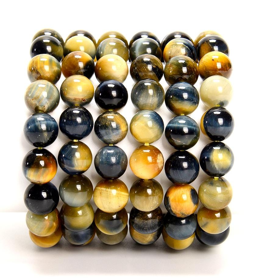 Natural Golden Blue Tiger Eye Gemstone Round Bracelet 8mm 10mm 7.5 Inch Strand (s36)