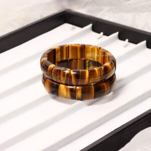 Natural Golden Tiger Eye Stretch Beaded Bracelet, Tiger Eye Gemstone Rectangular Beads Stack Bracelet For Courage, Strength, And Protection Natural Golden Tiger Eye Stretch Beaded Bracelet, Tiger Eye Gemstone Rectangular Beads Stack Bracelet For Courage, Strength, And Protection