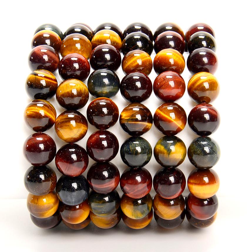 Natural Yellow Red Blue Tiger Eye Gemstone Round Bracelet 8mm 10mm 7.5 Inch Strand (s36)