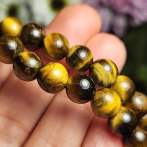 Polished Tigers Eye Bracelet: 8mm Crystal Stone Bead Jewelry