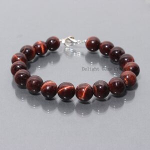 Red Tiger Eye Bracelet, 10mm Round Gemstone Beads, Healing Crystal