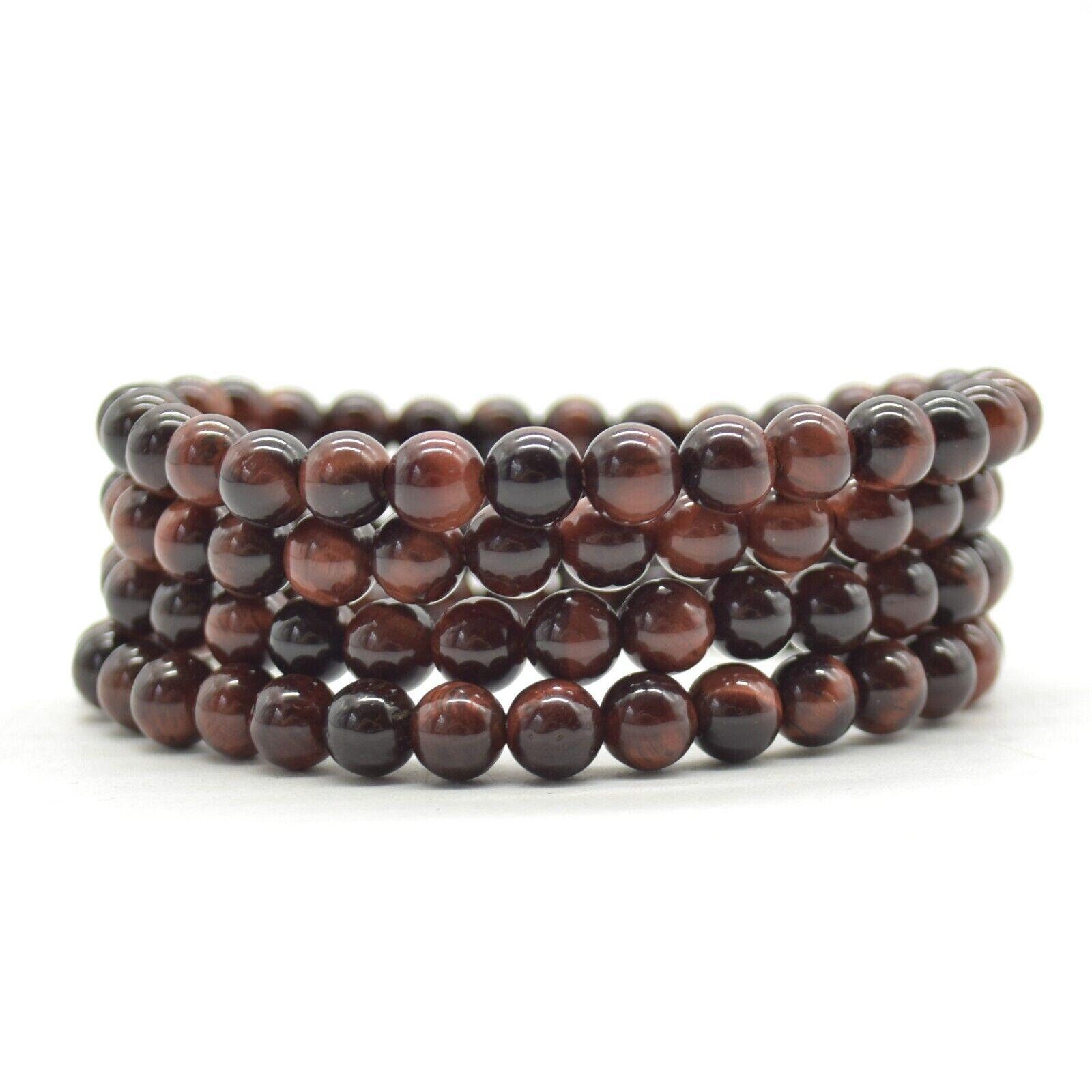 Red Tiger Eye Gemstone Round Beads Bracelet Sample Strand - 6mm - 7.5" Long