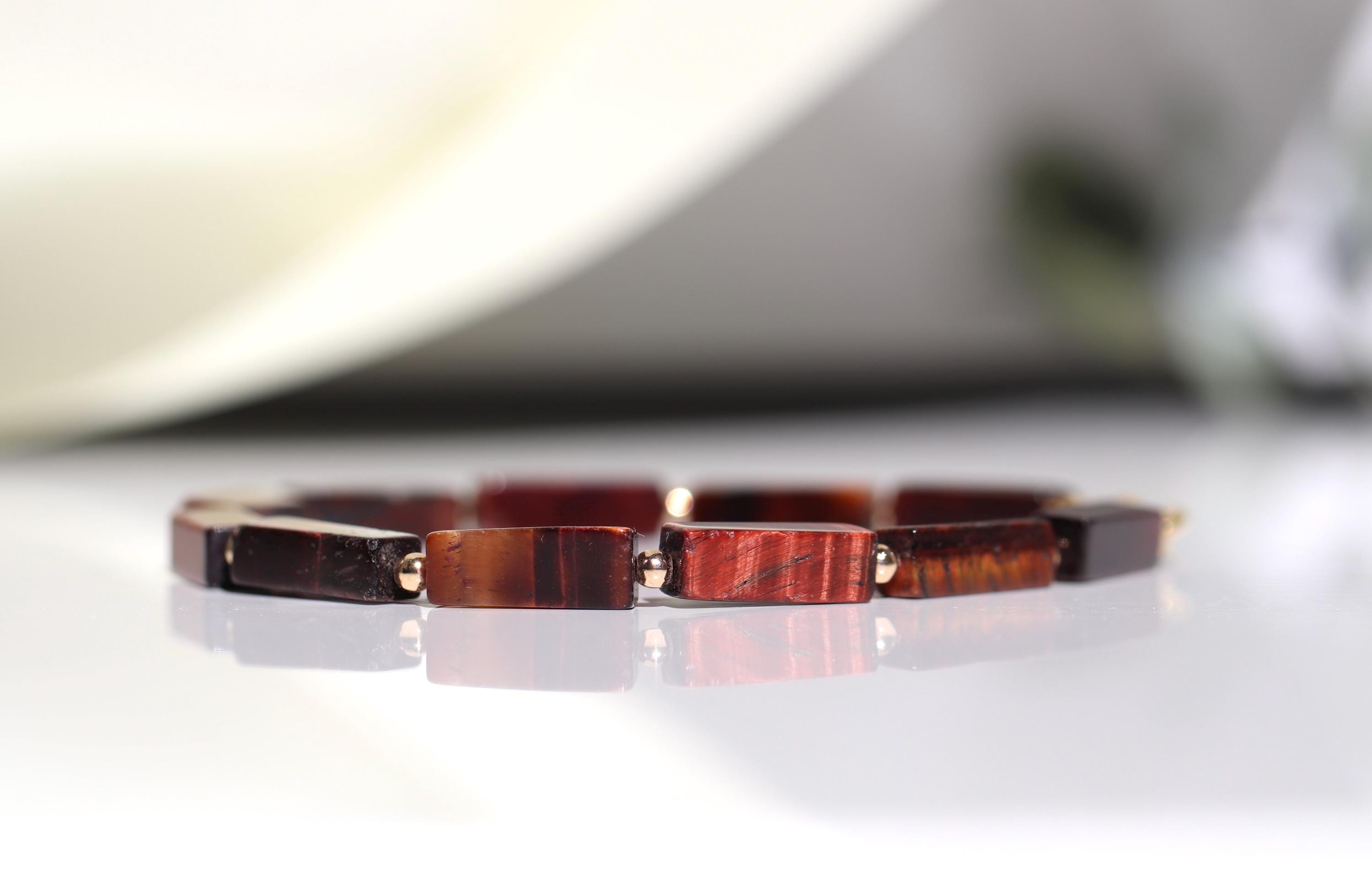 Red Tiger Eye Bracelet, Genuine Tiger Eye Jewelry, 24k Gold Vermeil, Leo Birthstone, Evil Eye Bracelet, Protection, Confidence & Grounding