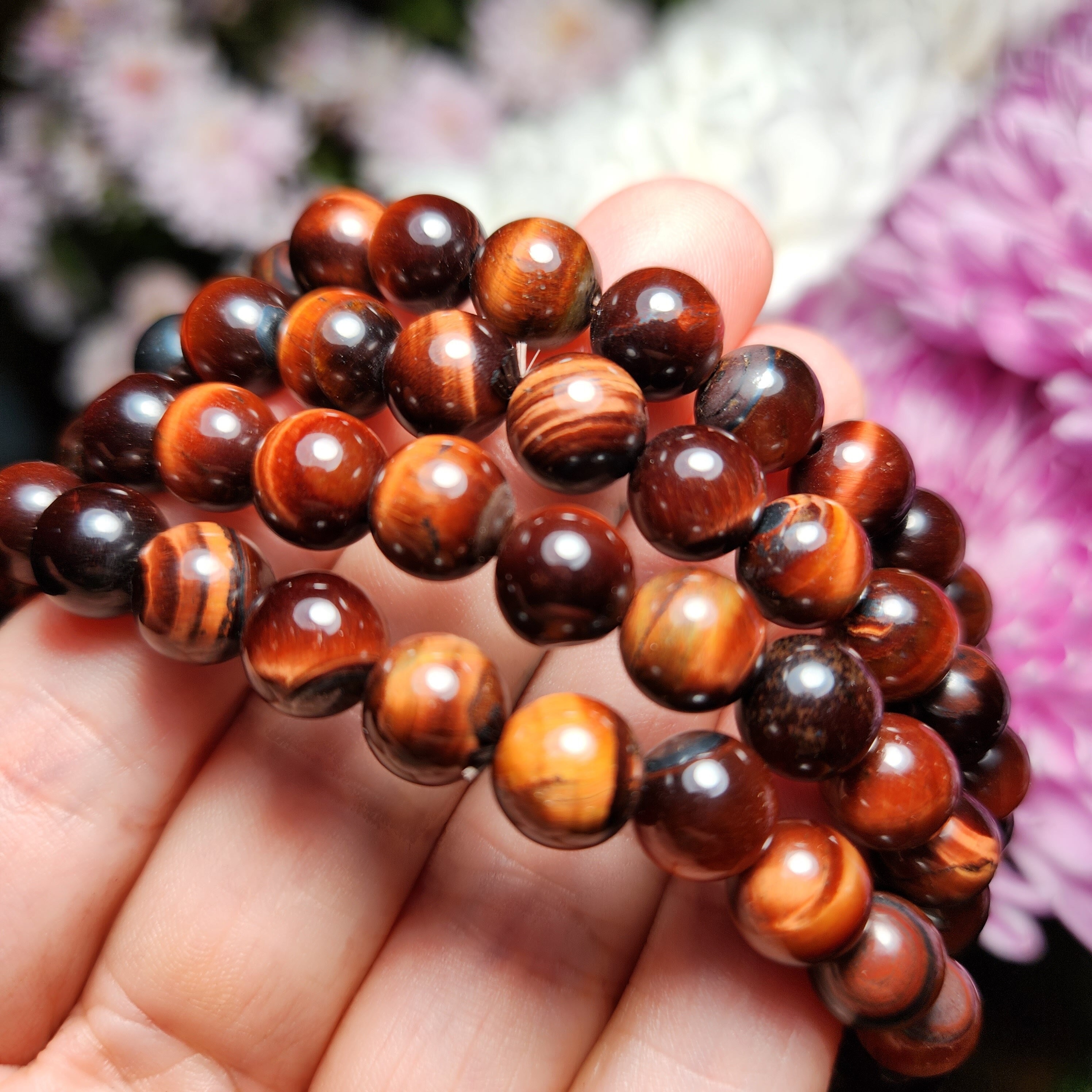 Red Tiger's Eye Bracelet: Polished 8mm Crystal Bead Jewelry