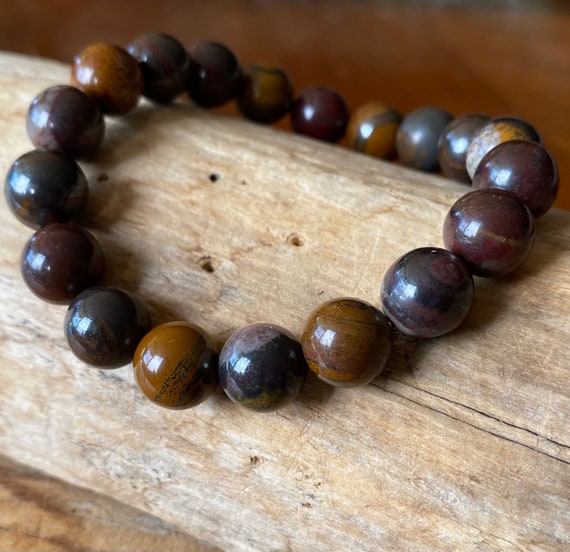 Rich Brown And Dark Red Iron Tigers Eye Bracelet, Tigers Eye Bracelet, Men’s Jewelry, Earth Tones Bracelet