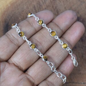 Tiger Eye Sterling Silver Bracelet: Adjustable Gemstone Jewelry