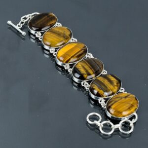 Tiger's Eye 925 Sterling Silver Bracelet: Handmade Boho Gemstone Jewelry Tiger's Eye 925 Sterling Silver Bracelet: Handmade Boho Gemstone Jewelry