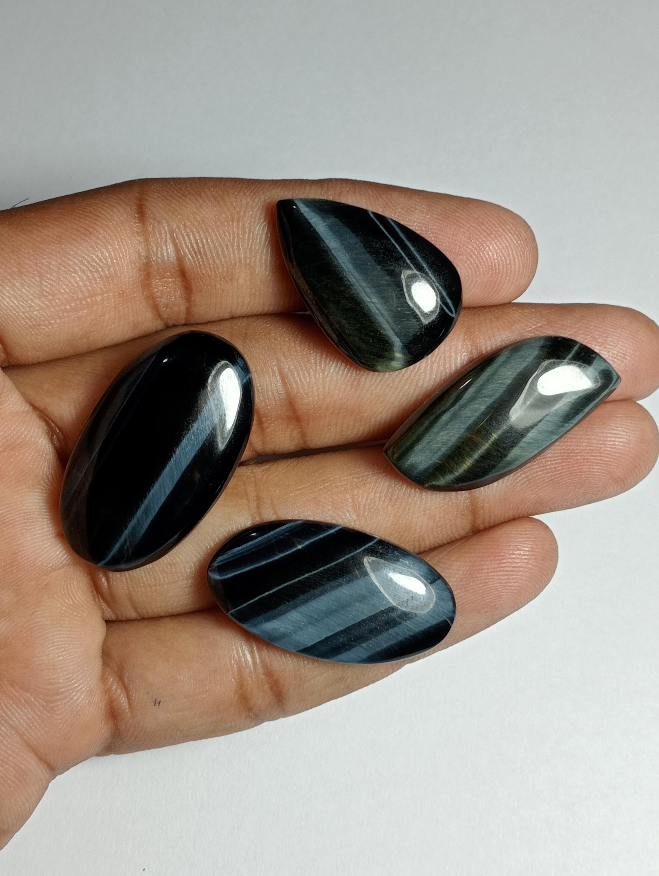 Blue Tiger Eye Cabochons: Handmade Gemstone Lot (93 Cts)