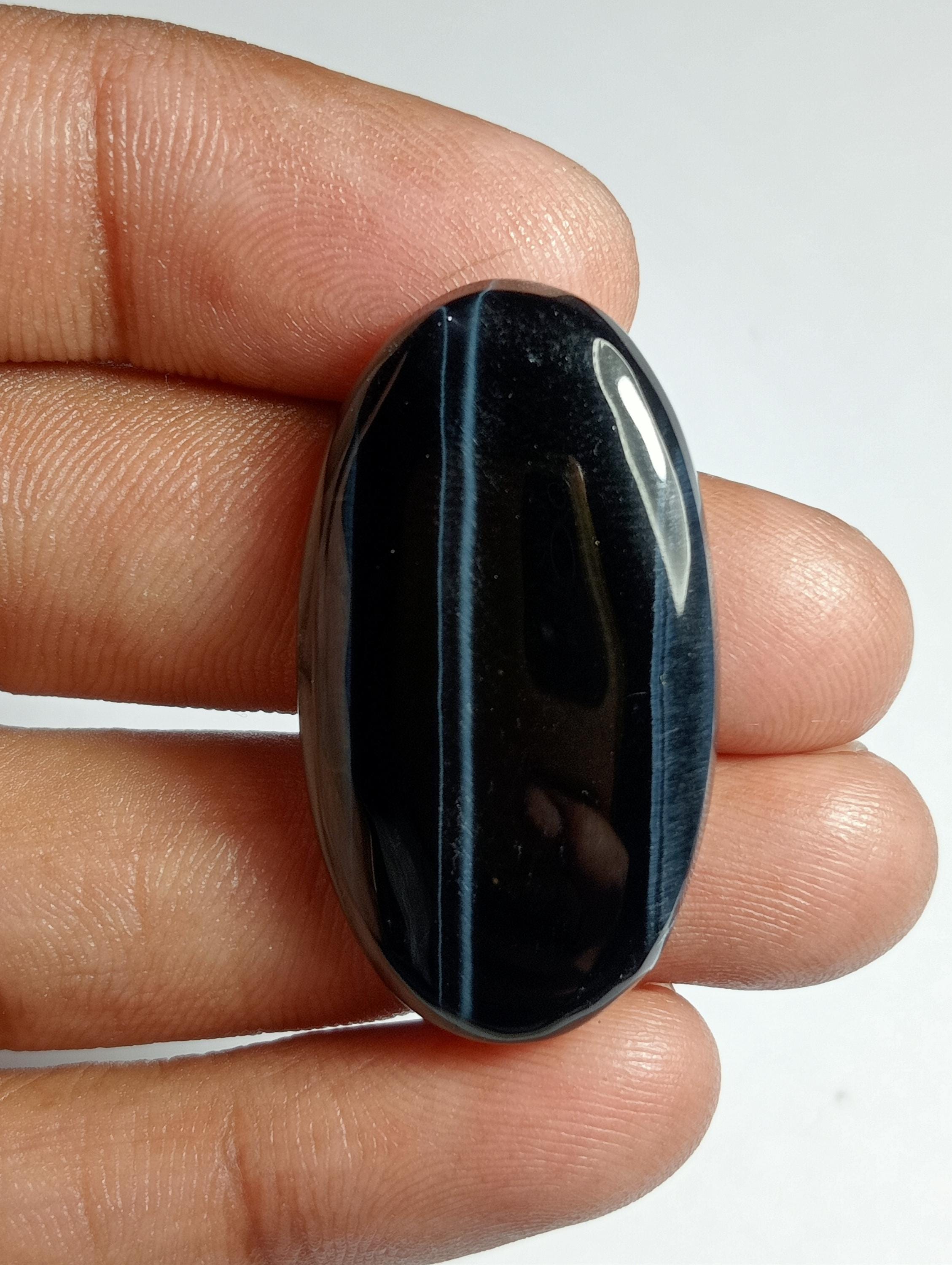 Blue Tiger Eye Gemstone Cabochon: Handmade Jewelry Making (35cts, 35x19 Mm) #500