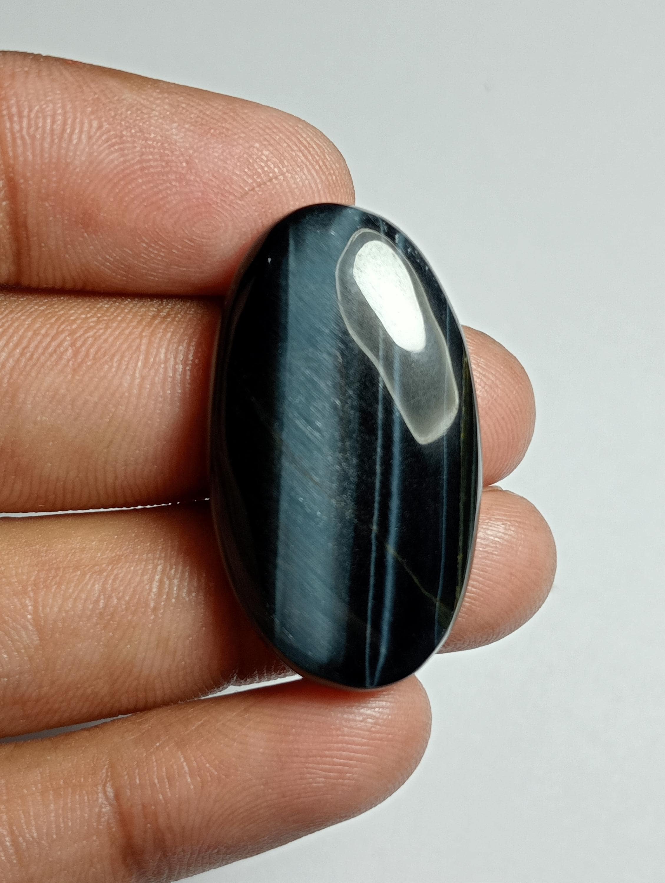Blue Tiger Eye Gemstone Cabochon: Handmade Jewelry Stone (34x19mm, 37cts.)