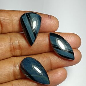 Blue Tiger Eye Gemstone Cabochons: Handmade Jewelry Lot (40 Cts, 3 Pcs.) Blue Tiger Eye Gemstone Cabochons: Handmade Jewelry Lot (40 Cts, 3 Pcs.)
