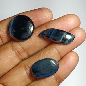 Blue Tiger Eye Gemstone Cabochons: Handmade Jewelry Lot (33 Cts, 3 Pcs.) Blue Tiger Eye Gemstone Cabochons: Handmade Jewelry Lot (33 Cts, 3 Pcs.)