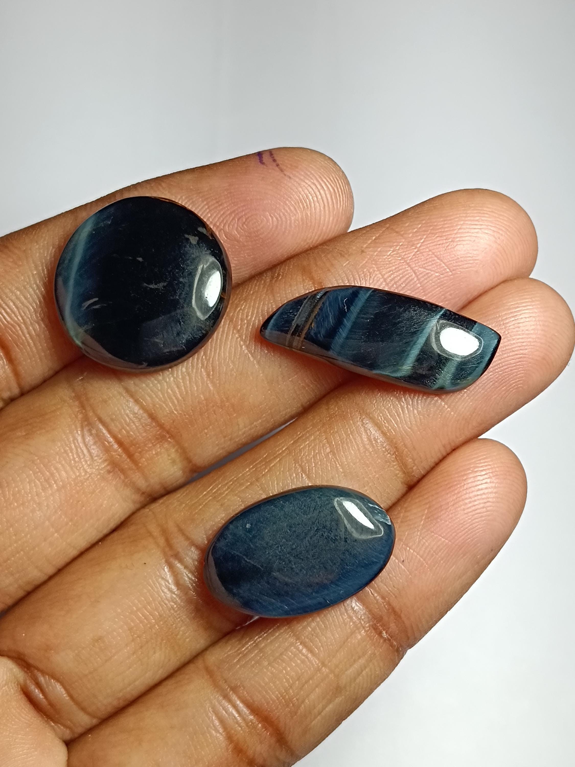 Blue Tiger Eye Gemstone Cabochons: Handmade Jewelry Lot (33 Cts, 3 Pcs.)