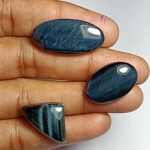 Blue Tiger Eye Gemstone Cabochons: Handmade Jewelry Lot (45 Cts, 3 Pcs.) Blue Tiger Eye Gemstone Cabochons: Handmade Jewelry Lot (45 Cts, 3 Pcs.)