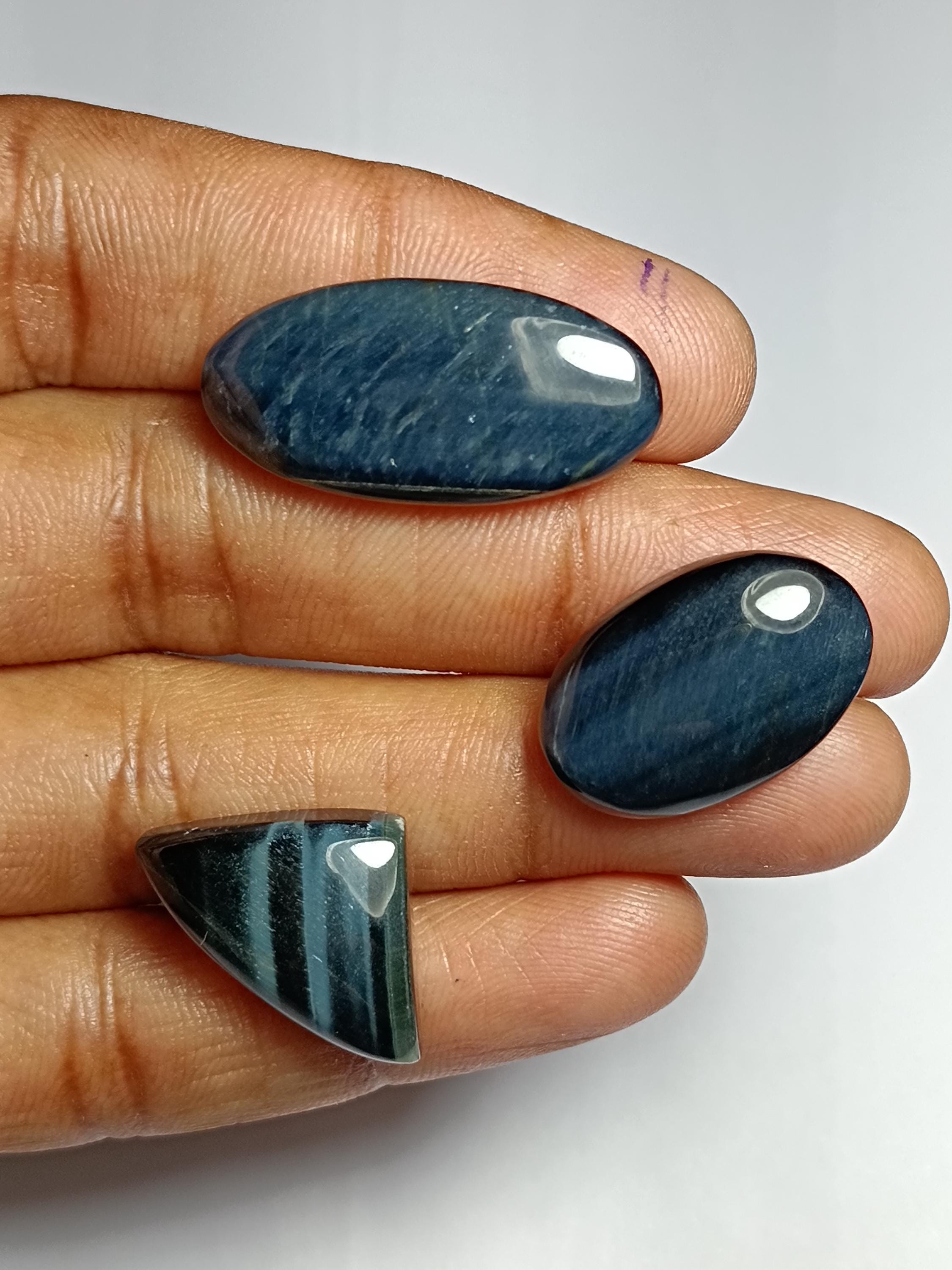Blue Tiger Eye Gemstone Cabochons: Handmade Jewelry Lot (45 Cts, 3 Pcs.) Blue Tiger Eye Gemstone Cabochons: Handmade Jewelry Lot (45 Cts, 3 Pcs.)