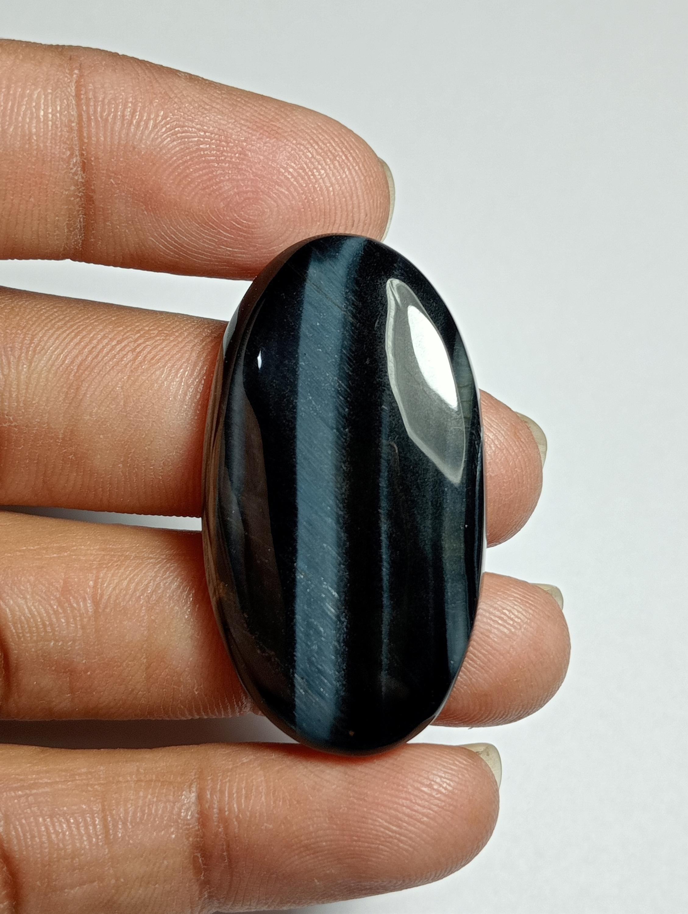 Blue Tiger Eye Gemstone Cabochon: Handmade Jewelry Stone (39x22 Mm, 47cts)