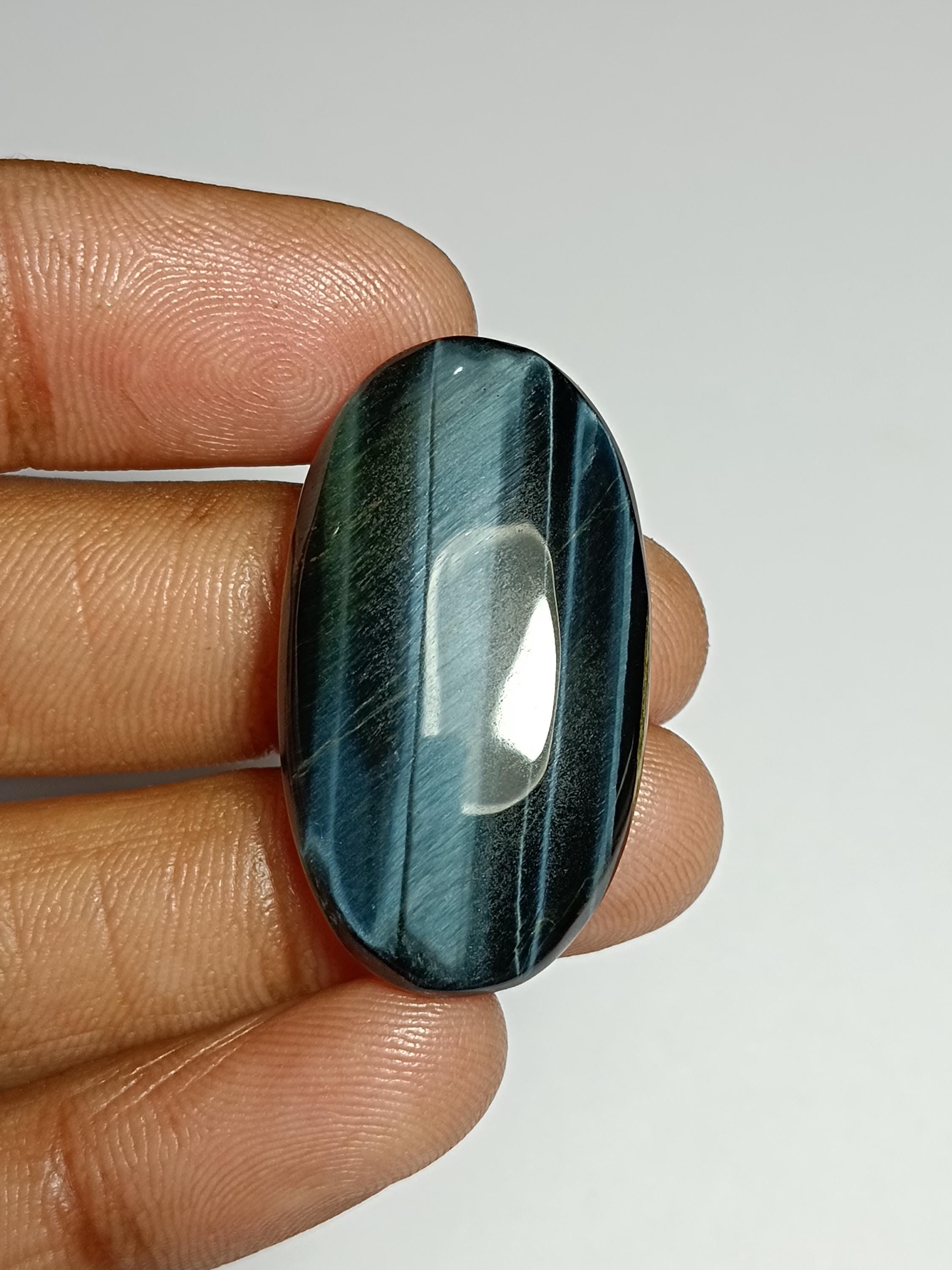 Blue Tiger Eye Gemstone Cabochon: Handmade Jewelry Stone (35x19 Mm, 33cts)