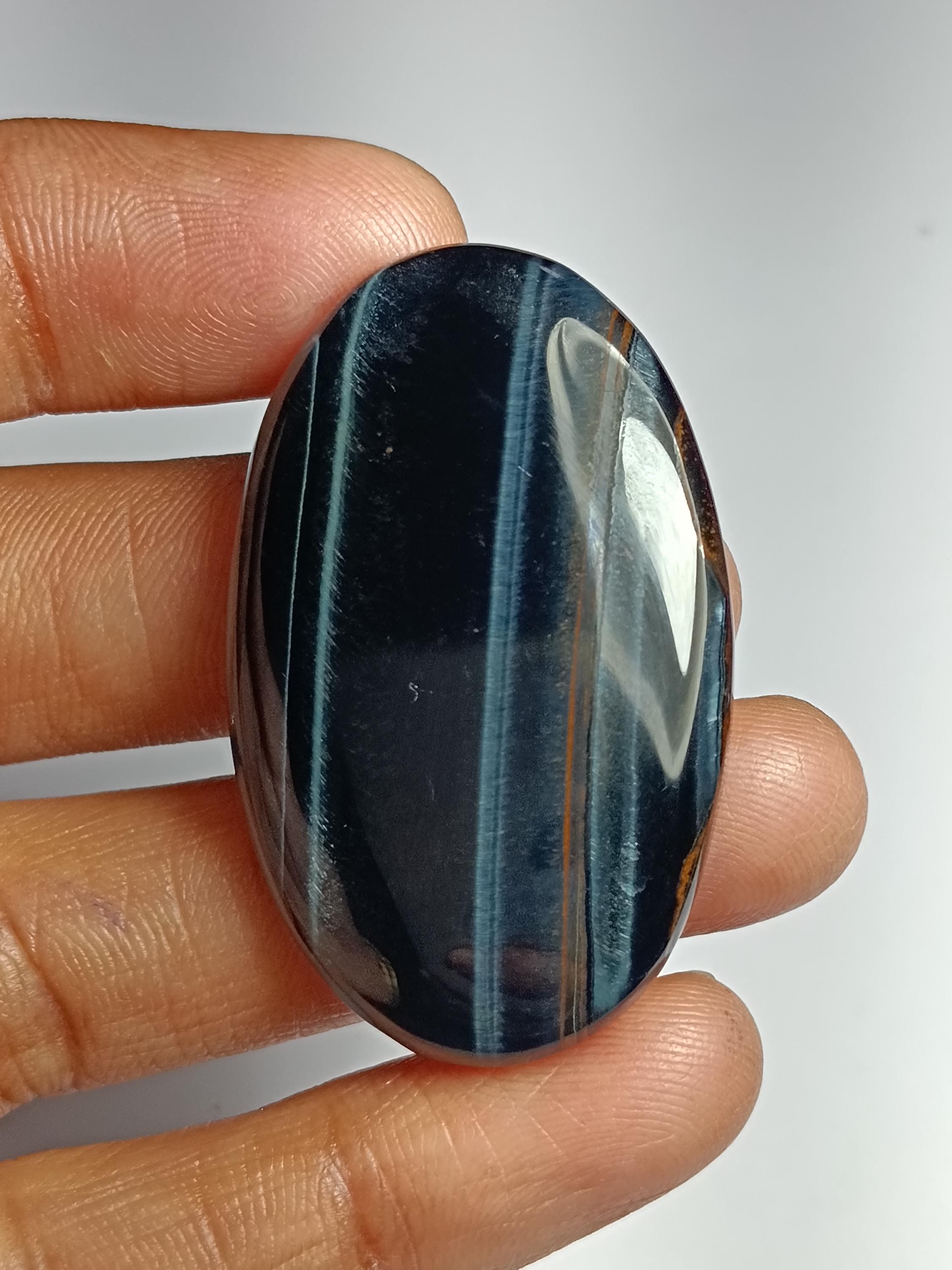 Blue Tiger Eye Cabochon: Handmade Gemstone Jewelry (43x27 Mm, 66cts) #150