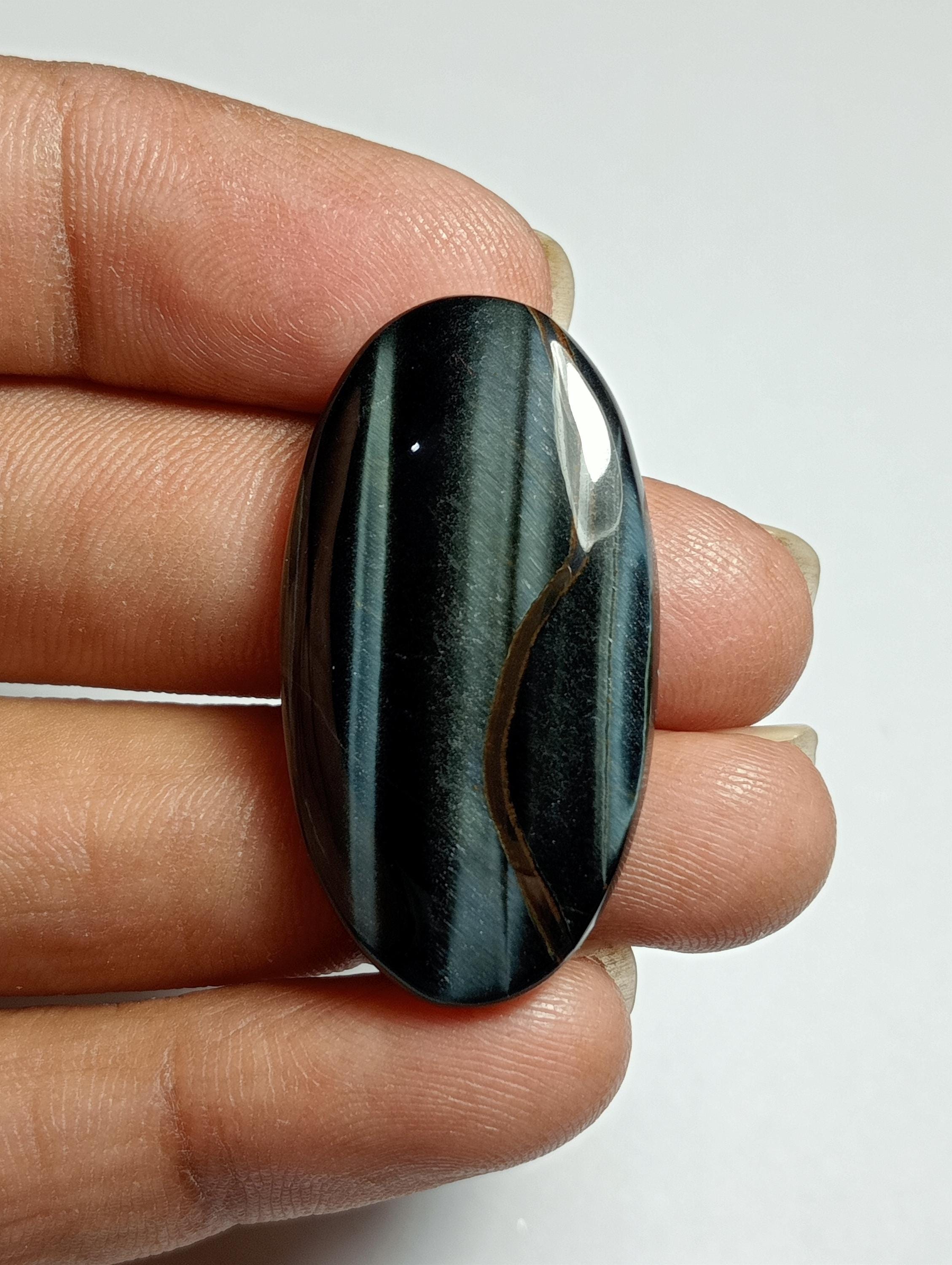 Blue Tiger Eye Cabochon: Handmade Gemstone Jewelry (35x19mm, 32cts)