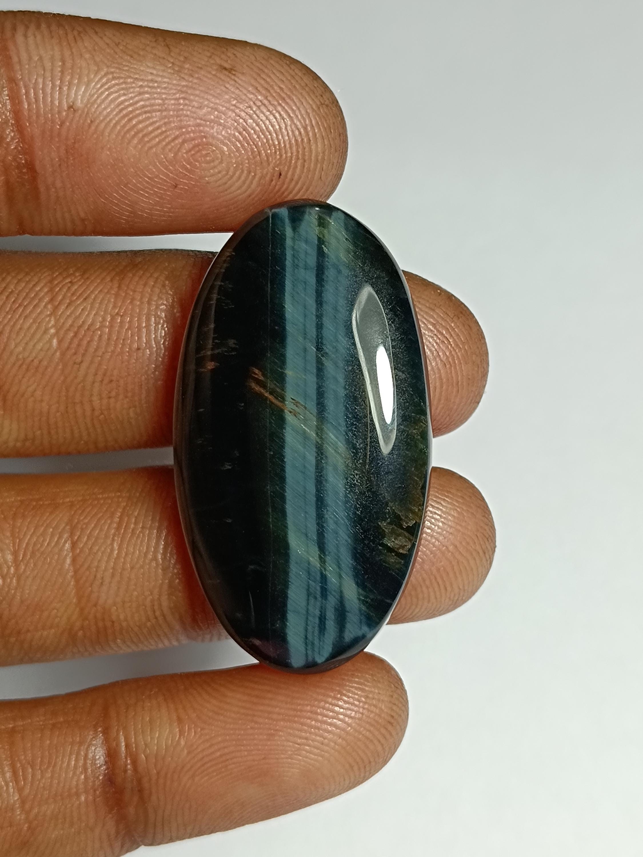 Handmade Blue Tiger Eye Cabochon: Natural Gemstone Jewelry (35x19mm, 34cts)