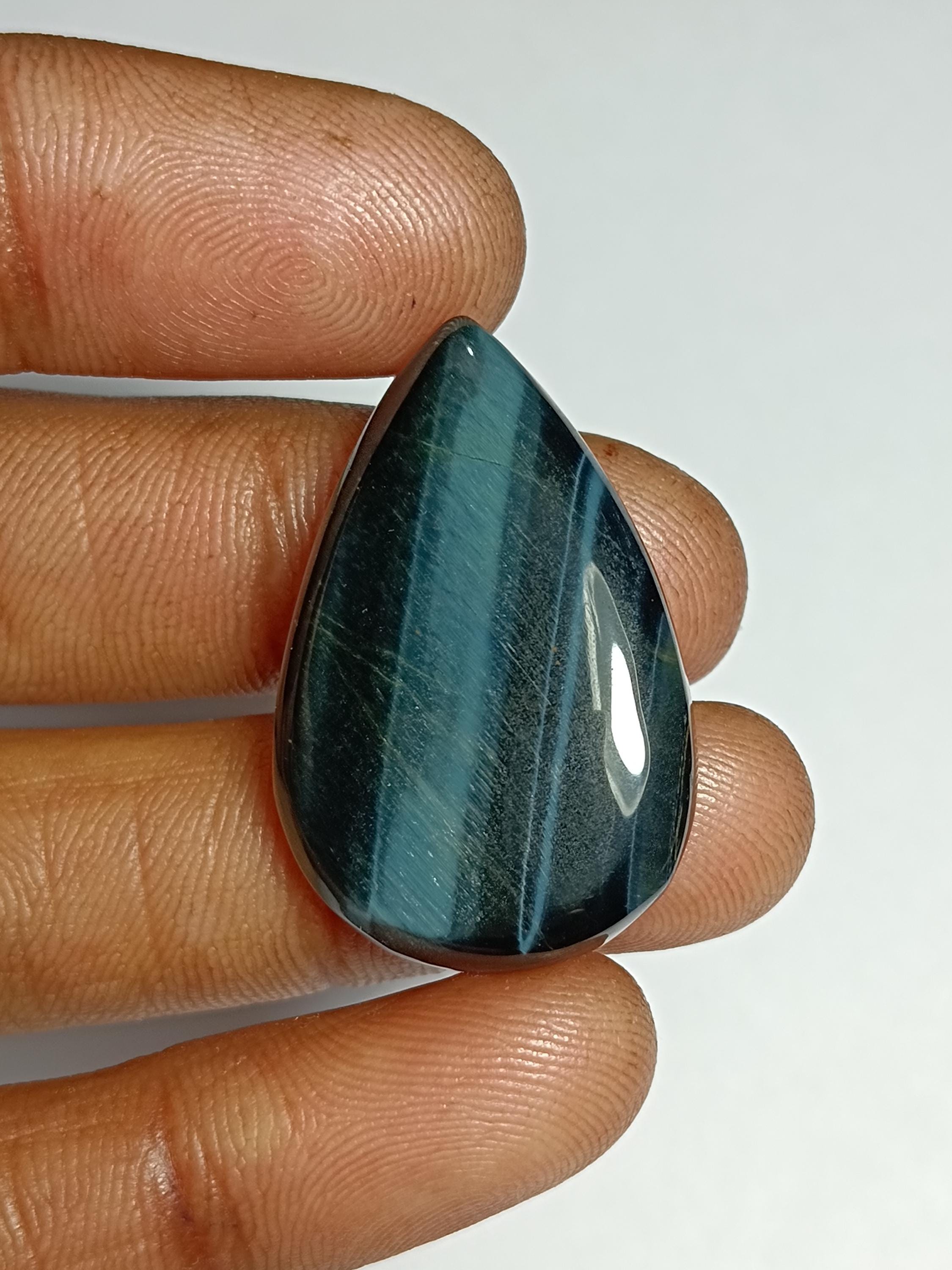 Handmade Blue Tiger Eye Cabochon: Natural Gemstone Jewelry (31x20mm, 32cts)