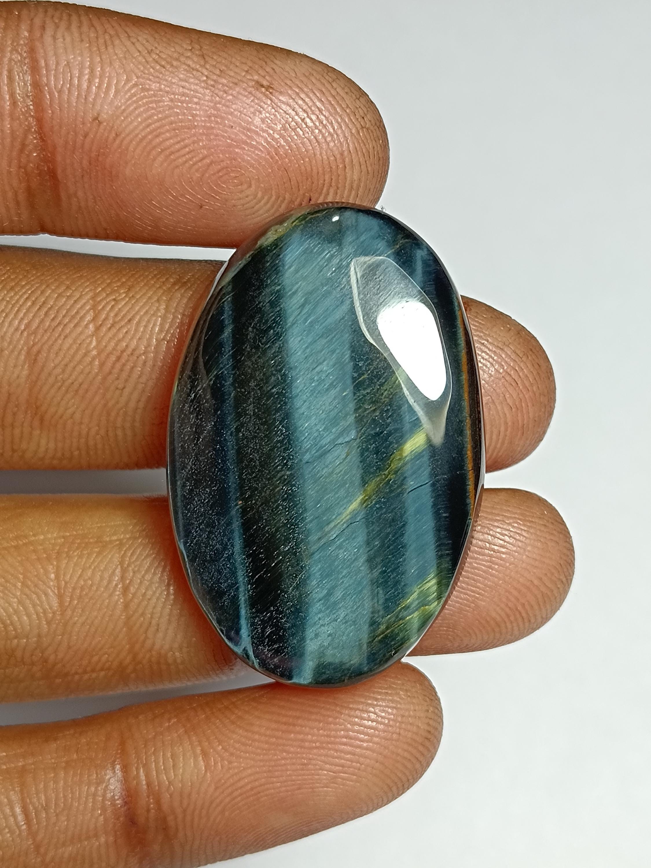 Handmade Blue Tiger Eye Cabochon: Natural Gemstone Jewelry (34x22mm, 47cts)