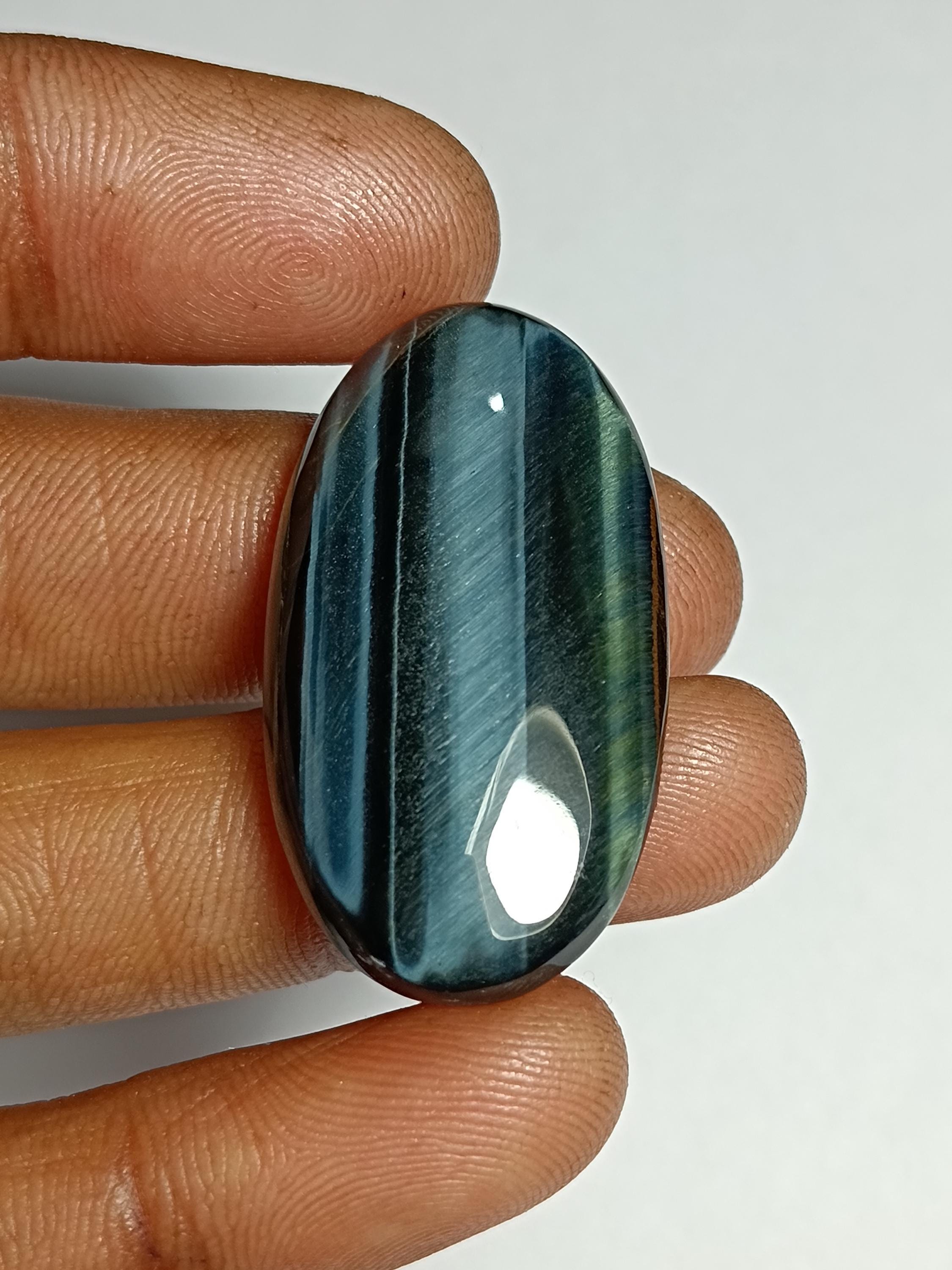 Handmade Blue Tiger Eye Cabochon: Natural Gemstone Jewelry (36x20mm, 40cts)