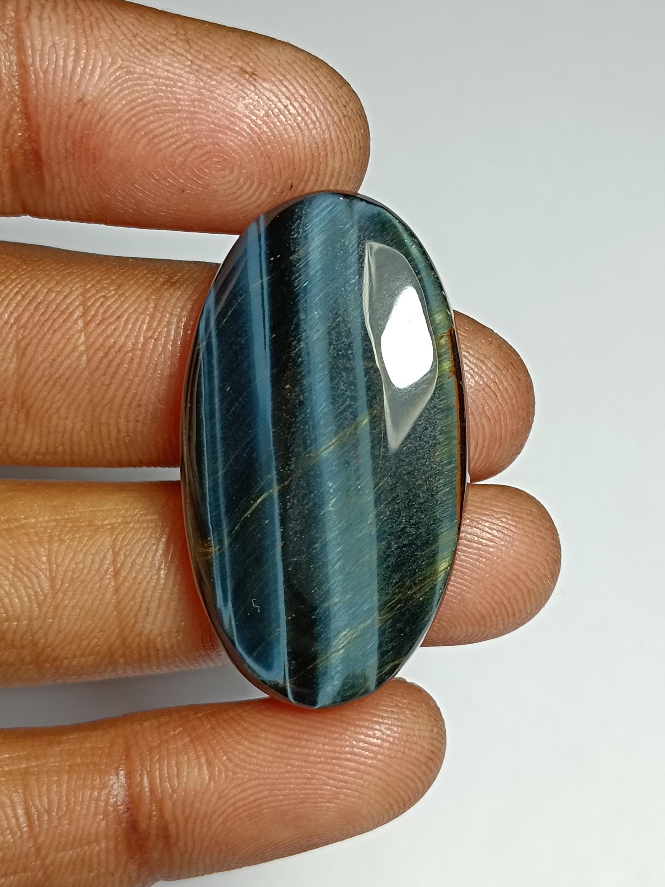 Handmade Blue Tiger Eye Cabochon: Natural Gemstone Jewelry (37x21mm, 41cts)
