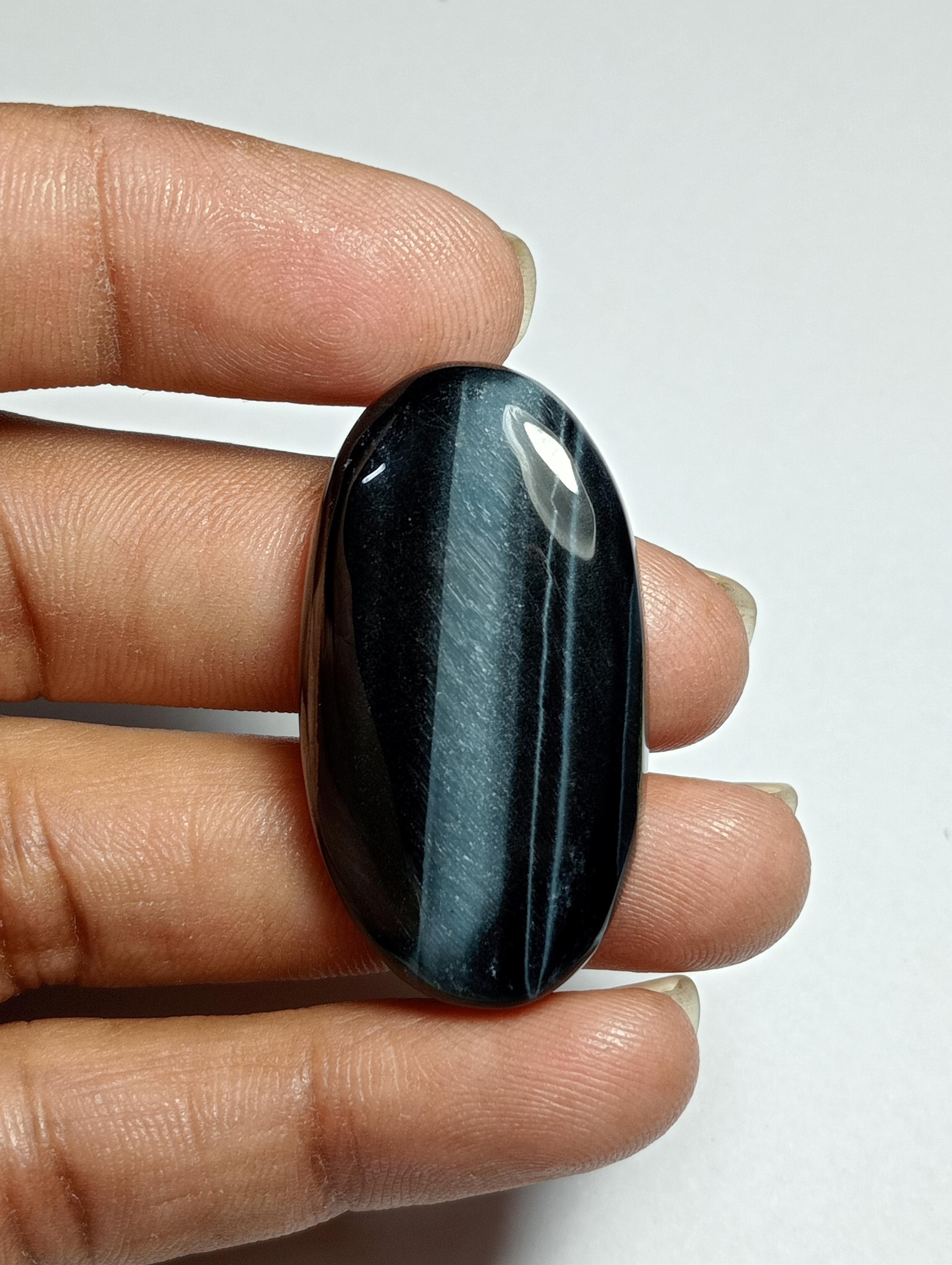 Handmade Blue Tiger Eye Gemstone Cabochon (38x21 Mm, 46cts)