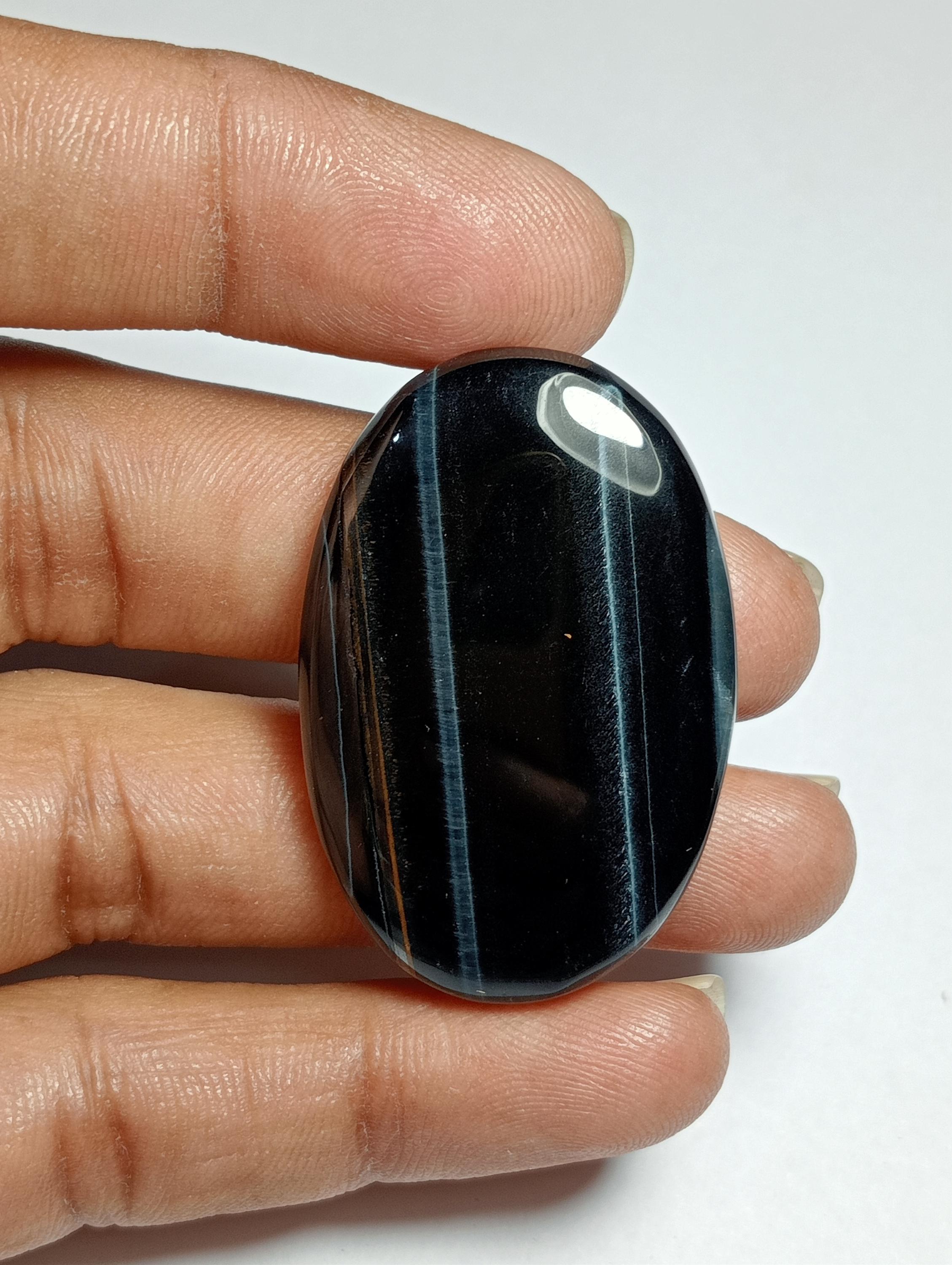 Handmade Blue Tiger Eye Gemstone Cabochon (40x26 Mm, 59cts)