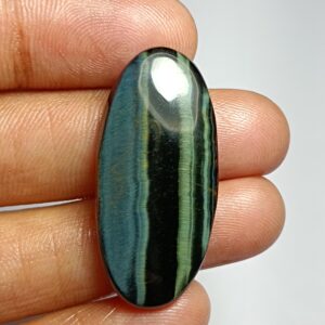 Handmade Blue Tiger Eye Cabochon: Natural Gemstone Jewelry (35x16mm, 26cts) Handmade Blue Tiger Eye Cabochon: Natural Gemstone Jewelry (35x16mm, 26cts)