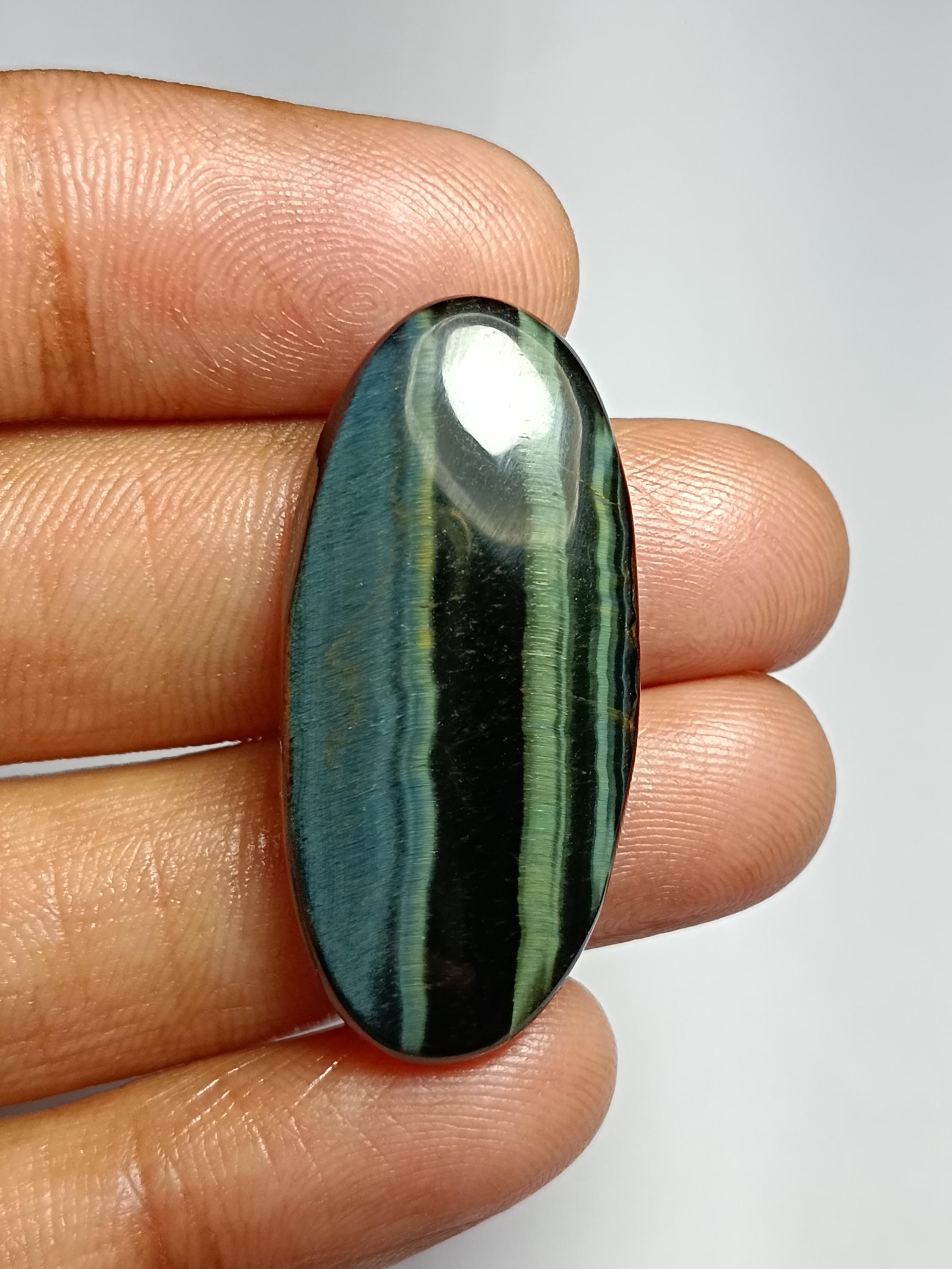 Handmade Blue Tiger Eye Cabochon: Natural Gemstone Jewelry (35x16mm, 26cts)