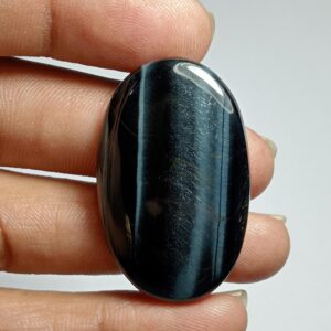 Handmade Blue Tiger Eye Cabochon: Natural Gemstone (37x23mm, 47cts) Handmade Blue Tiger Eye Cabochon: Natural Gemstone (37x23mm, 47cts)
