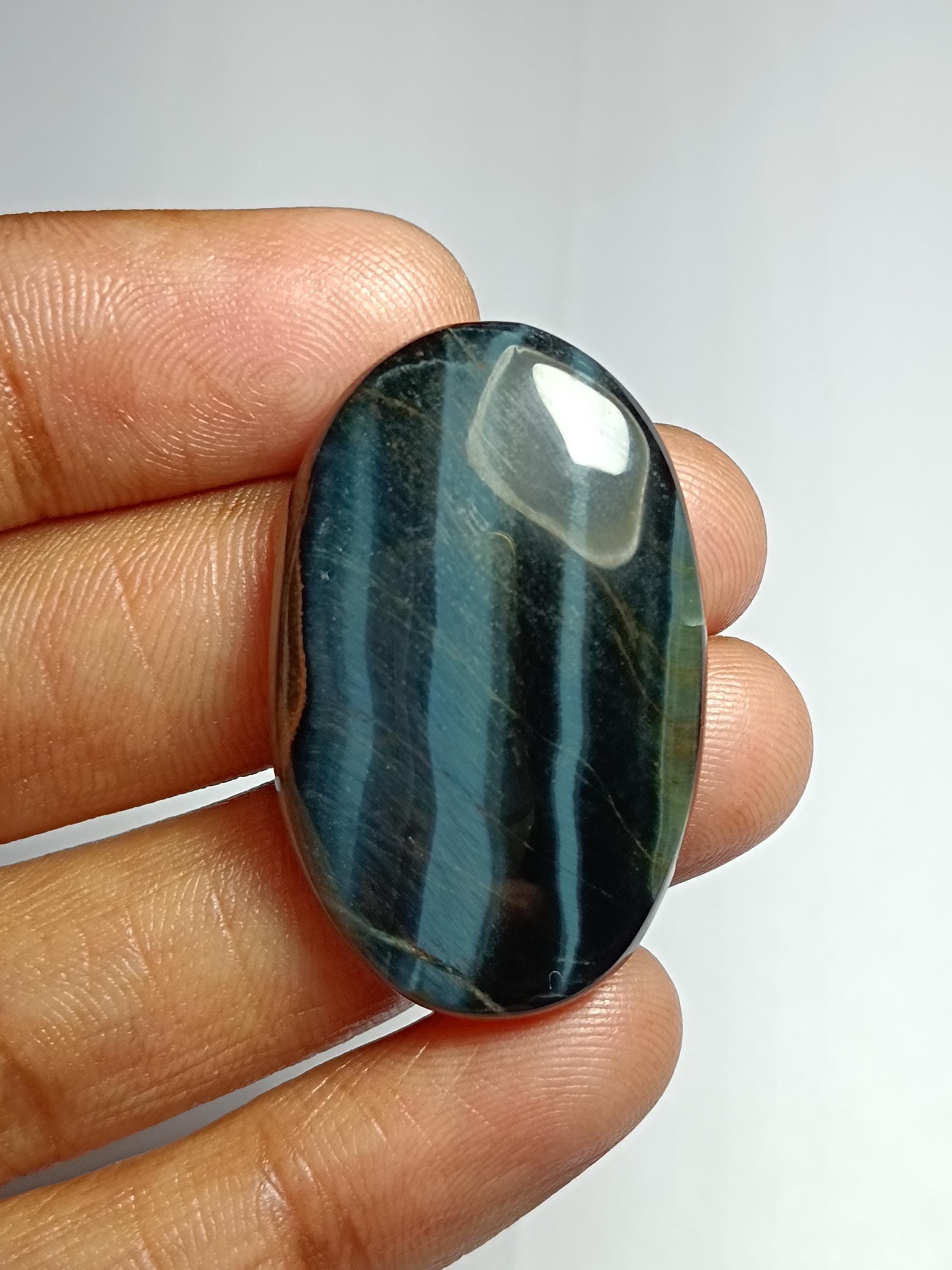 Handmade Blue Tiger Eye Cabochon: Natural Gemstone Jewelry (36x22mm, 41cts)