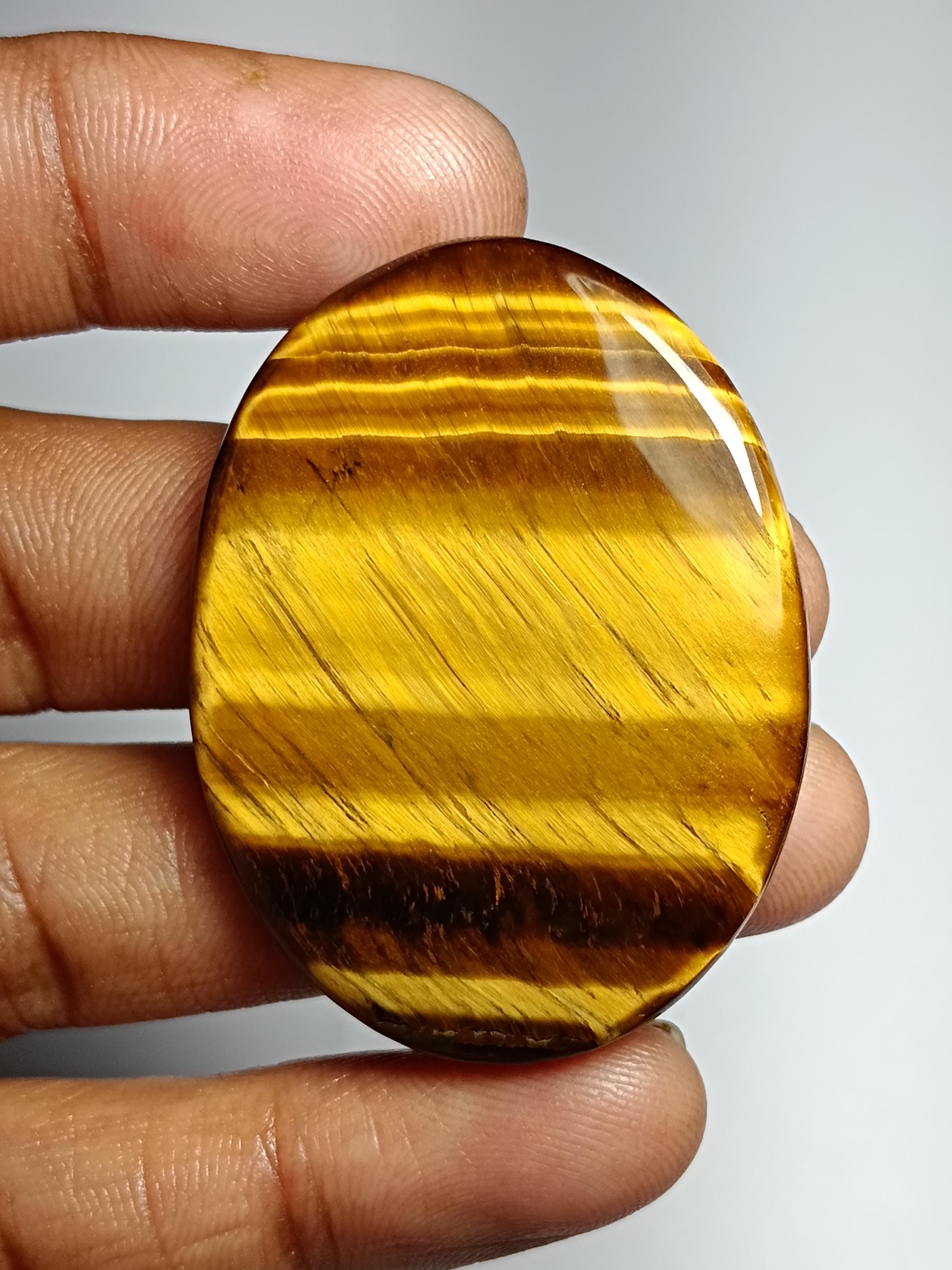 Tiger Eye Cabochon: Handmade Gemstone (44x33mm, 69cts.)