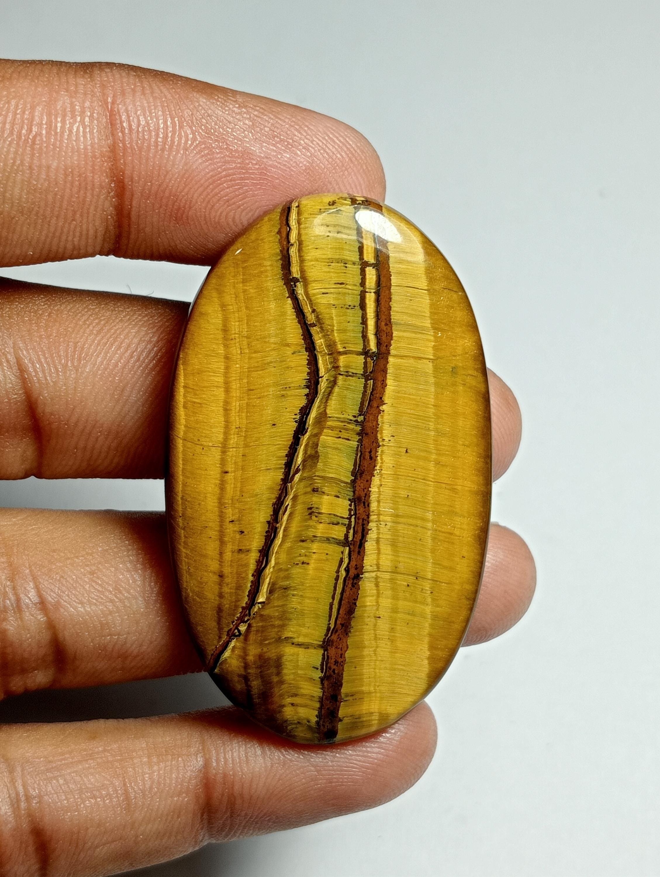 Tiger Eye Cabochon: Handmade Gemstone (49x29mm, 69cts.)