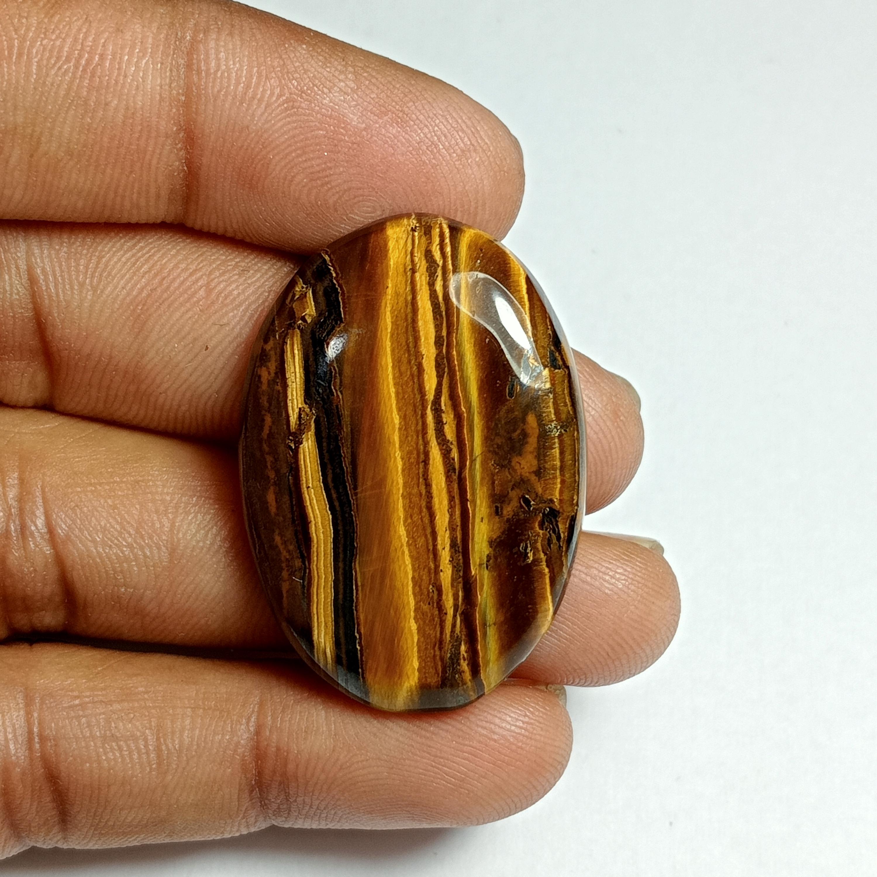Handmade Tiger Eye Cabochon: Loose Gemstone (36x25 Mm, 54ct)